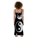 Black And White Yin Yang Pattern Print Slim Fit Midi Cami Dress