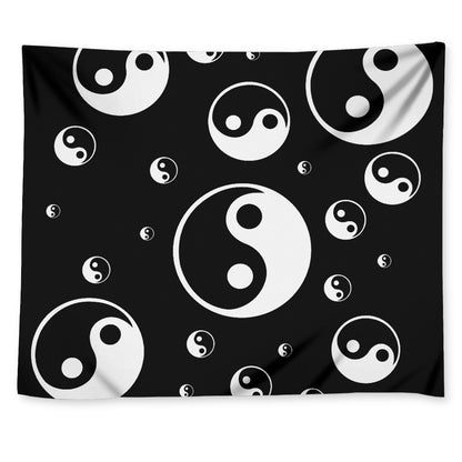 Black And White Yin Yang Pattern Print Tapestry