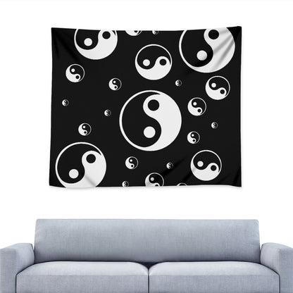 Black And White Yin Yang Pattern Print Tapestry
