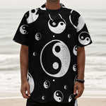 Black And White Yin Yang Pattern Print Textured Short Sleeve Shirt