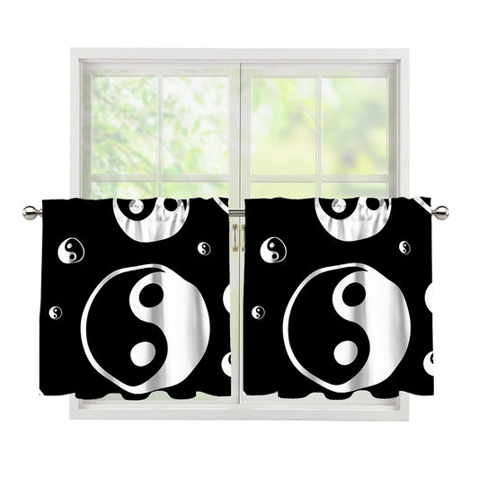 Black And White Yin Yang Pattern Print Tier Curtains