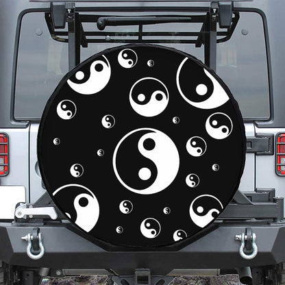 Black And White Yin Yang Pattern Print Tire Cover
