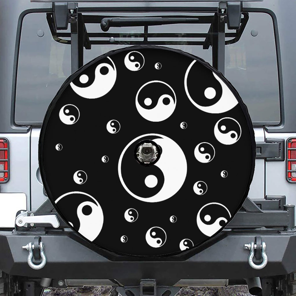 Black And White Yin Yang Pattern Print Tire Cover With Camera Hole