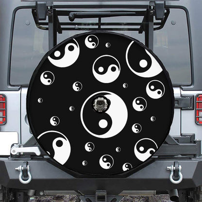 Black And White Yin Yang Pattern Print Tire Cover With Camera Hole