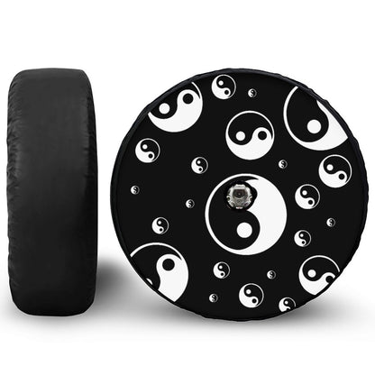 Black And White Yin Yang Pattern Print Tire Cover With Camera Hole
