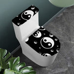 Black And White Yin Yang Pattern Print Toilet Lid And Tank Cover Set