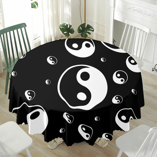Black And White Yin Yang Pattern Print Waterproof Round Tablecloth