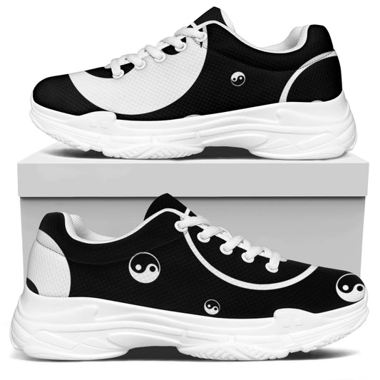 Black And White Yin Yang Pattern Print White Chunky Shoes