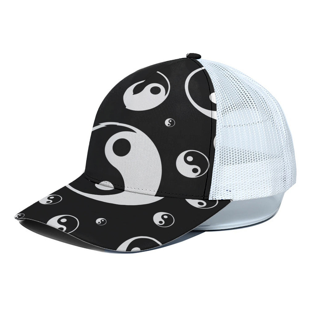 Black And White Yin Yang Pattern Print White Mesh Trucker Cap