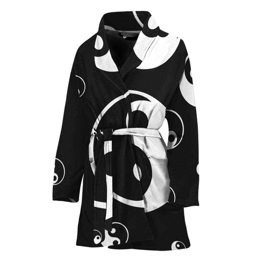 Black And White Yin Yang Pattern Print Women's Bathrobe
