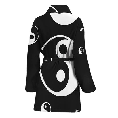 Black And White Yin Yang Pattern Print Women's Bathrobe