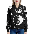 Black And White Yin Yang Pattern Print Women's Bomber Jacket