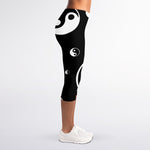 Black And White Yin Yang Pattern Print Women's Capri Leggings