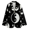 Black And White Yin Yang Pattern Print Women's Cotton Blazer