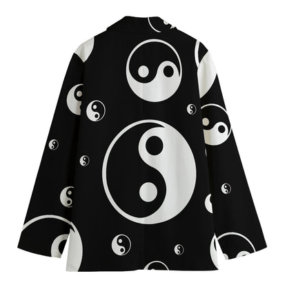 Black And White Yin Yang Pattern Print Women's Cotton Blazer