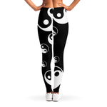 Black And White Yin Yang Pattern Print Women's Leggings
