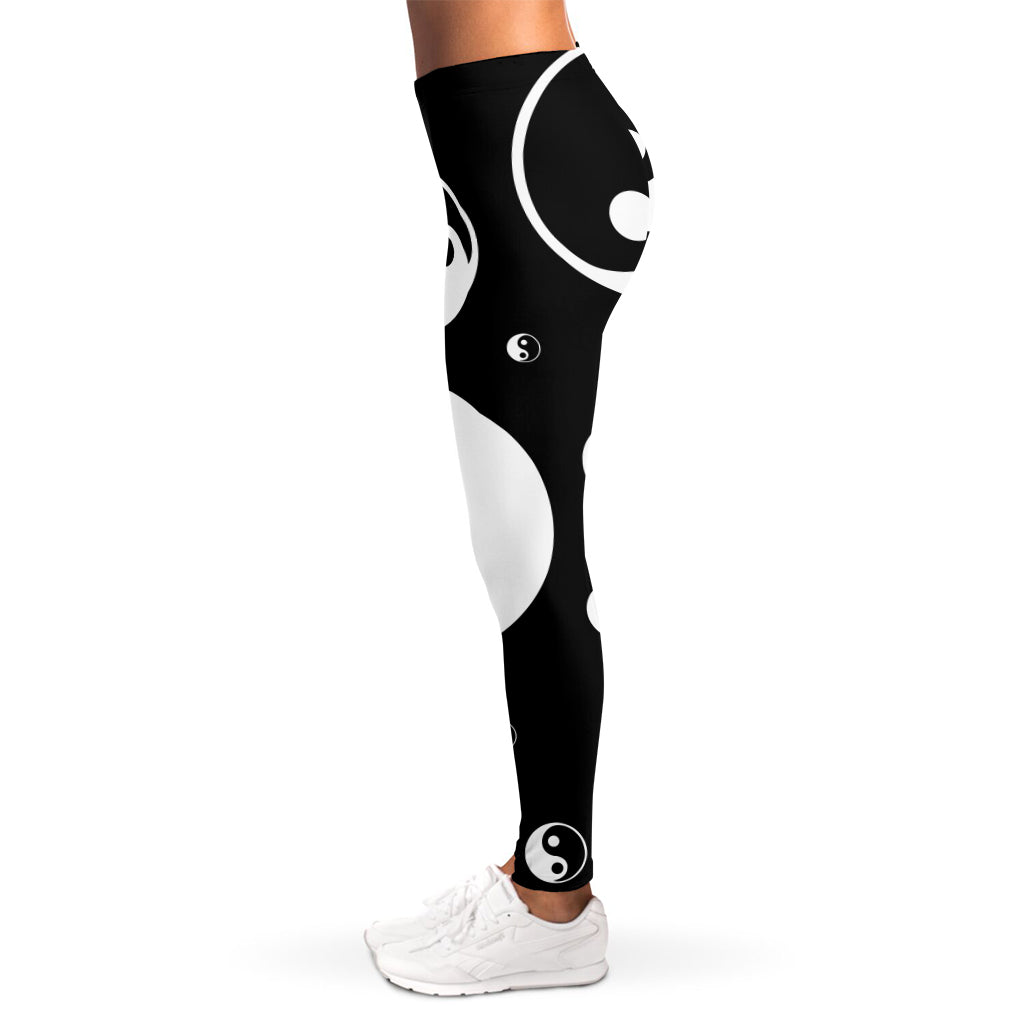 Black And White Yin Yang Pattern Print Women's Leggings