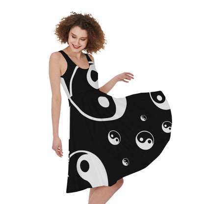 Black And White Yin Yang Pattern Print Women's Sleeveless Dress