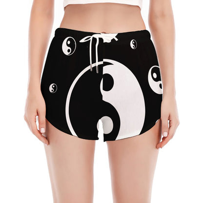 Black And White Yin Yang Pattern Print Women's Split Running Shorts
