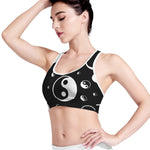 Black And White Yin Yang Pattern Print Women's Sports Bra
