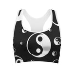 Black And White Yin Yang Pattern Print Women's Sports Bra
