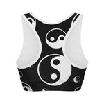 Black And White Yin Yang Pattern Print Women's Sports Bra