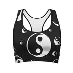 Black And White Yin Yang Pattern Print Women's Sports Bra