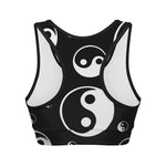 Black And White Yin Yang Pattern Print Women's Sports Bra