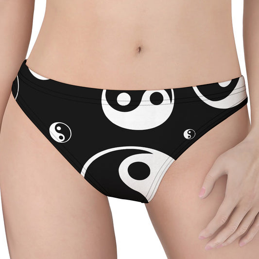 Black And White Yin Yang Pattern Print Women's Thong