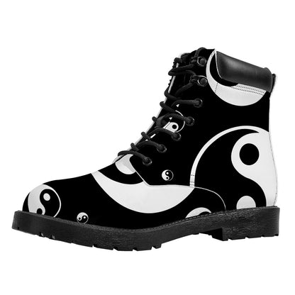 Black And White Yin Yang Pattern Print Work Boots