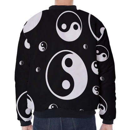 Black And White Yin Yang Pattern Print Zip Sleeve Bomber Jacket