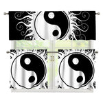 Black And White Yin Yang Sun Print 3 Piece Kitchen Curtains