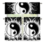 Black And White Yin Yang Sun Print 3 Piece Kitchen Curtains