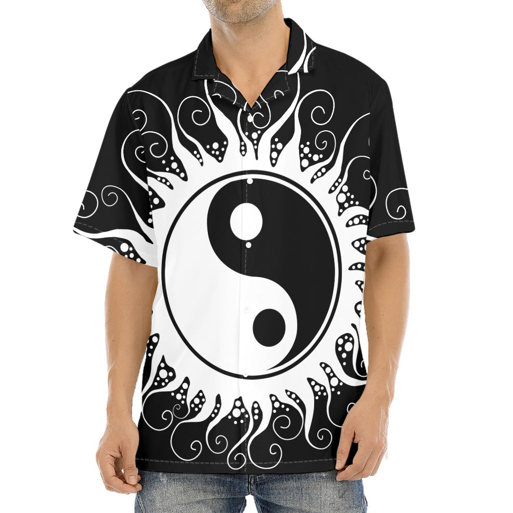 Black And White Yin Yang Sun Print Aloha Shirt