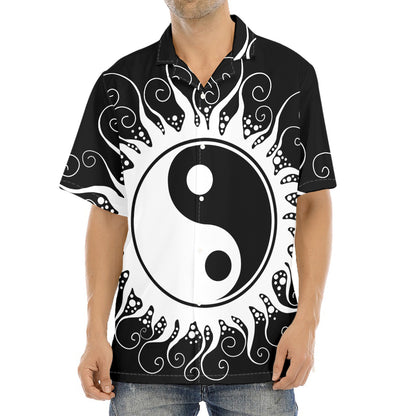 Black And White Yin Yang Sun Print Aloha Shirt