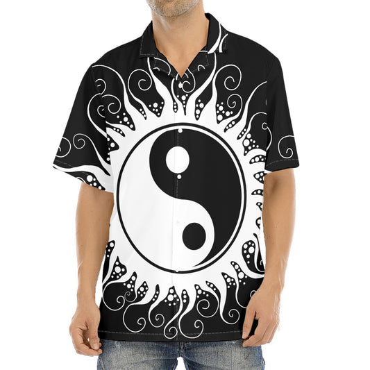 Black And White Yin Yang Sun Print Aloha Shirt