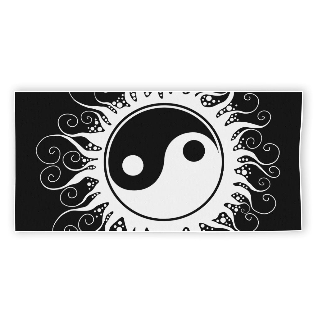 Black And White Yin Yang Sun Print Beach Towel