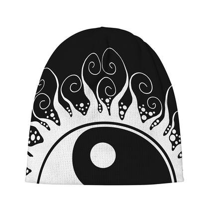 Black And White Yin Yang Sun Print Beanie
