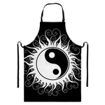 Black And White Yin Yang Sun Print Bib Apron With Pocket