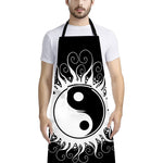 Black And White Yin Yang Sun Print Bib Apron With Pocket