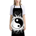Black And White Yin Yang Sun Print Bib Apron With Pocket