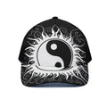 Black And White Yin Yang Sun Print Black Mesh Trucker Hat