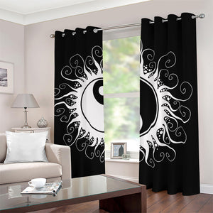 Black And White Yin Yang Sun Print Blackout Grommet Curtains