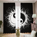 Black And White Yin Yang Sun Print Dimout Pencil Pleat Curtains