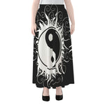 Black And White Yin Yang Sun Print Chiffon Maxi Skirt