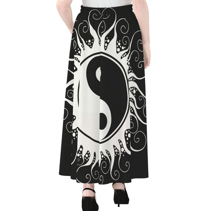 Black And White Yin Yang Sun Print Chiffon Maxi Skirt