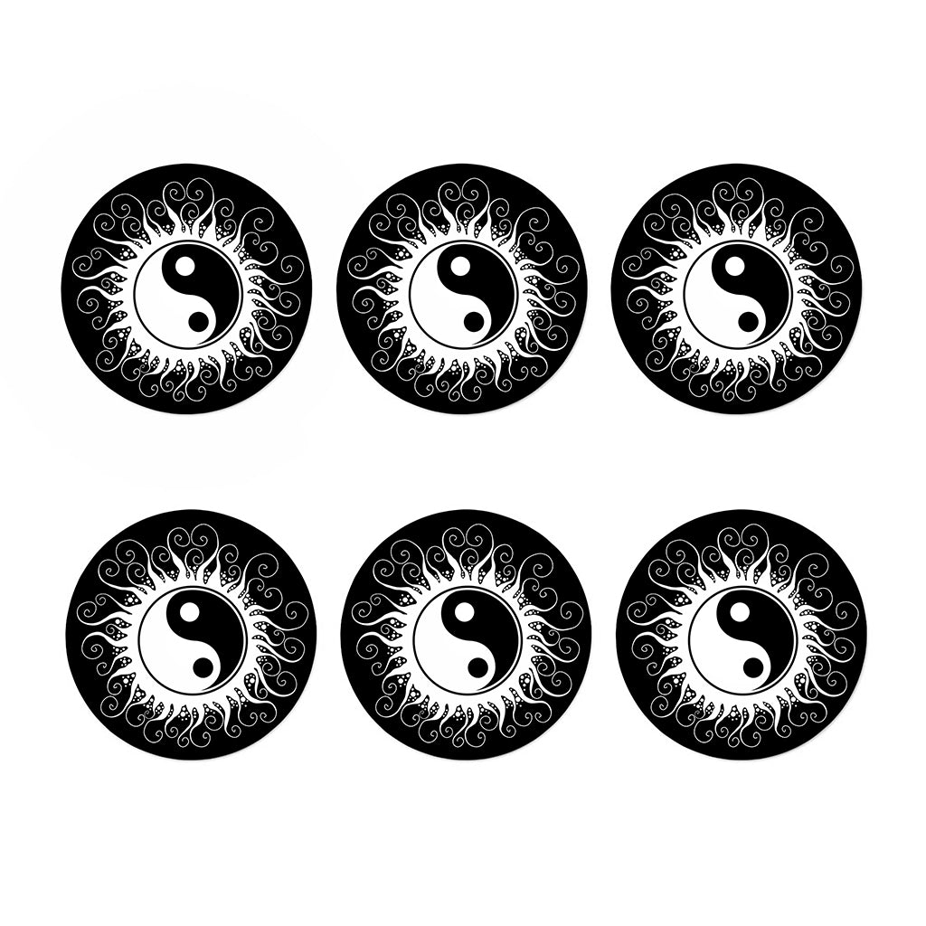 Black And White Yin Yang Sun Print Coaster Set