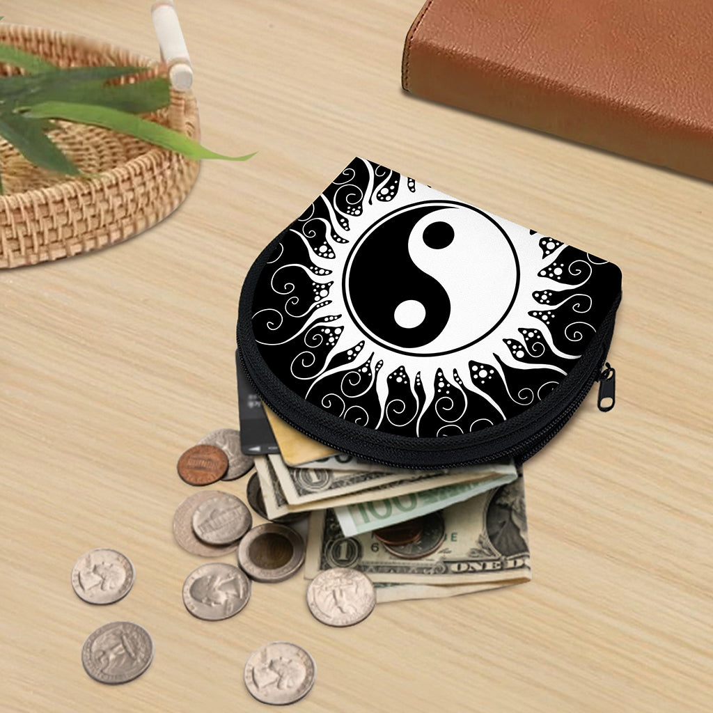 Black And White Yin Yang Sun Print Coin Purse