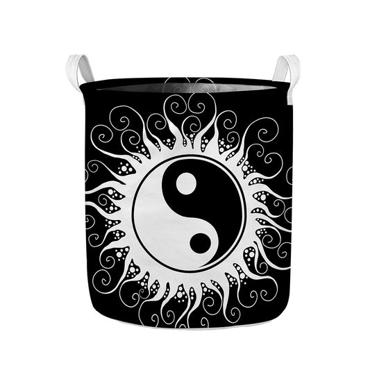 Black And White Yin Yang Sun Print Collapsible Laundry Basket