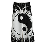 Black And White Yin Yang Sun Print Cotton Front Slit Maxi Skirt